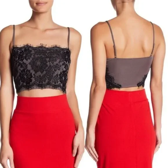 Free People Black Lace Bralette Crop Top - Picture 3 of 9